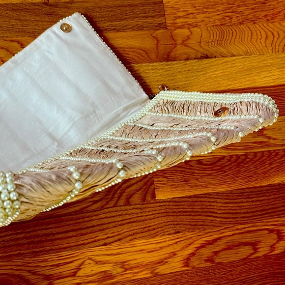 Anthropologie Raffia Pearl-Embellished Clutch NWT